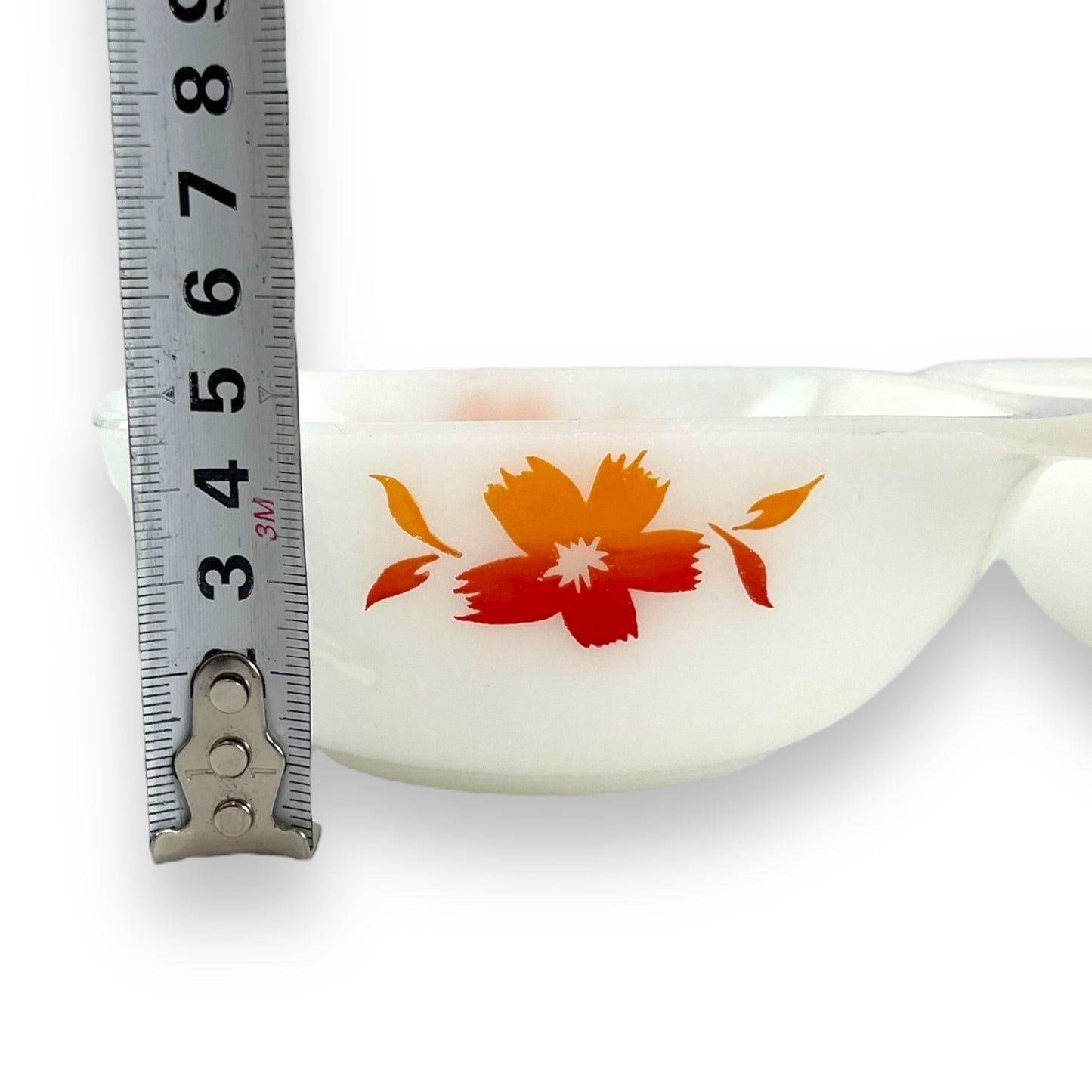 Crown Pyrex Cape Tulip Milk Glass Ramekin Set - Orange and Red Floral Design (Set of 4)