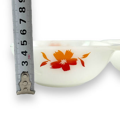 Crown Pyrex Cape Tulip Milk Glass Ramekin Set - Orange and Red Floral Design (Set of 4)