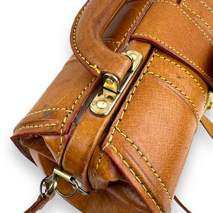 Structured Tan Leather Bag with Top Handle and Strap