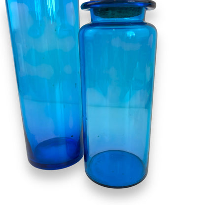 Blue glass jar set of 2 with cork lids