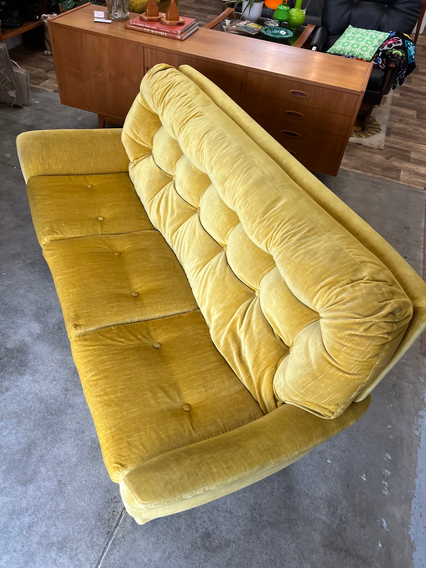Fler Yellow Velvet Three-Seater Lounge