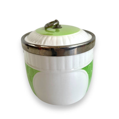 Art Deco green and white oval cookie jar