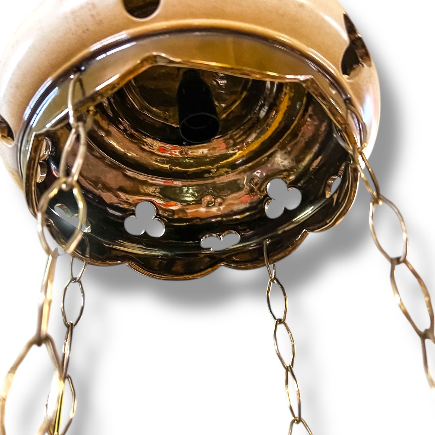 Mid-Century Hanging Planter Light by Aust Skills Co. (Model PL207) — Ceramic & Brass Double-Tier Pendant
