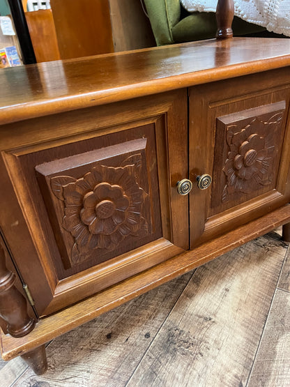 Display Cabinet with Hand-Carved Wooden Flower Doors