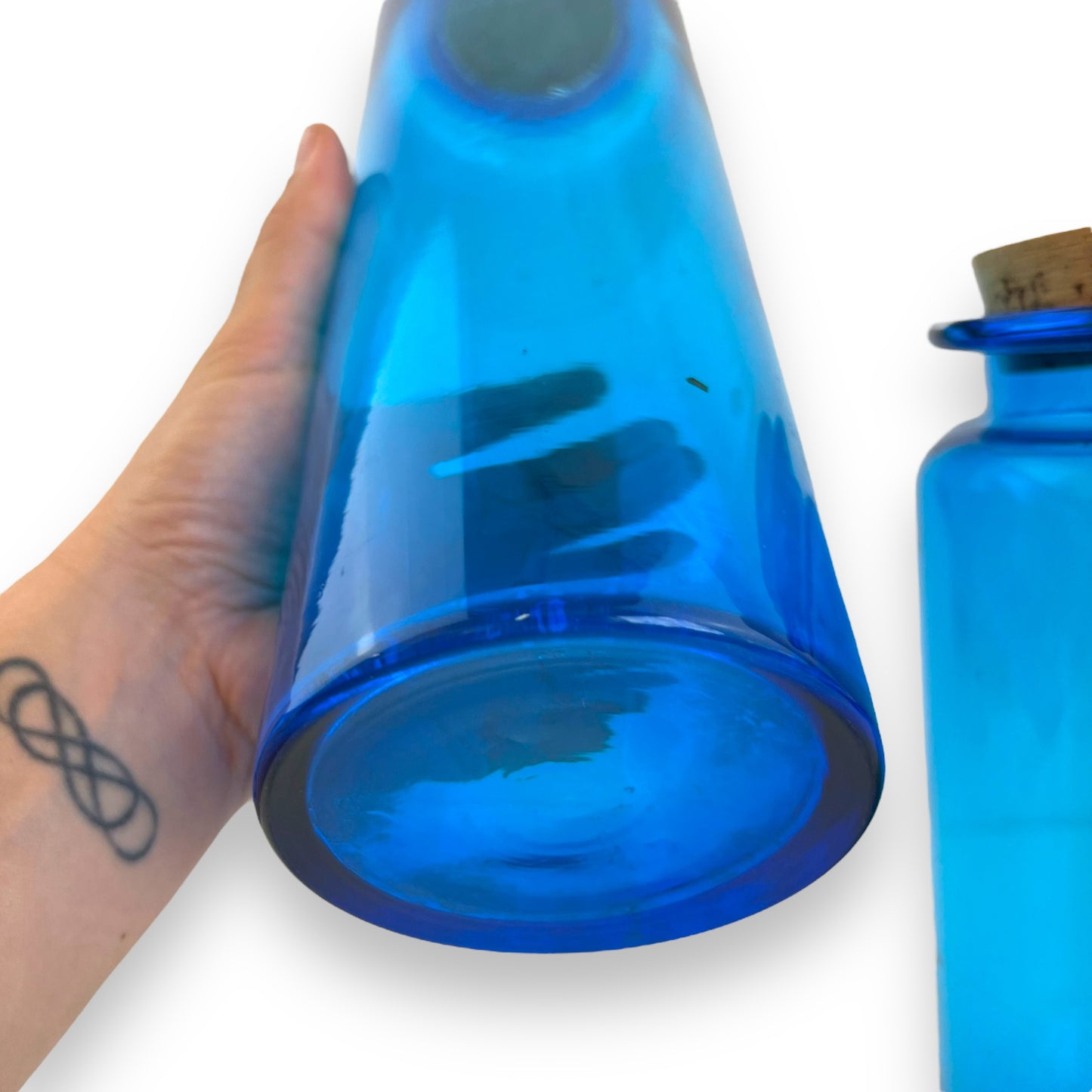 Blue glass jar set of 2 with cork lids