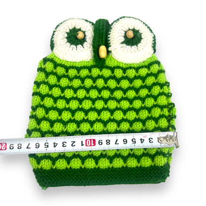 Green Owl Teapot Cozy Crochet Knitted Cover