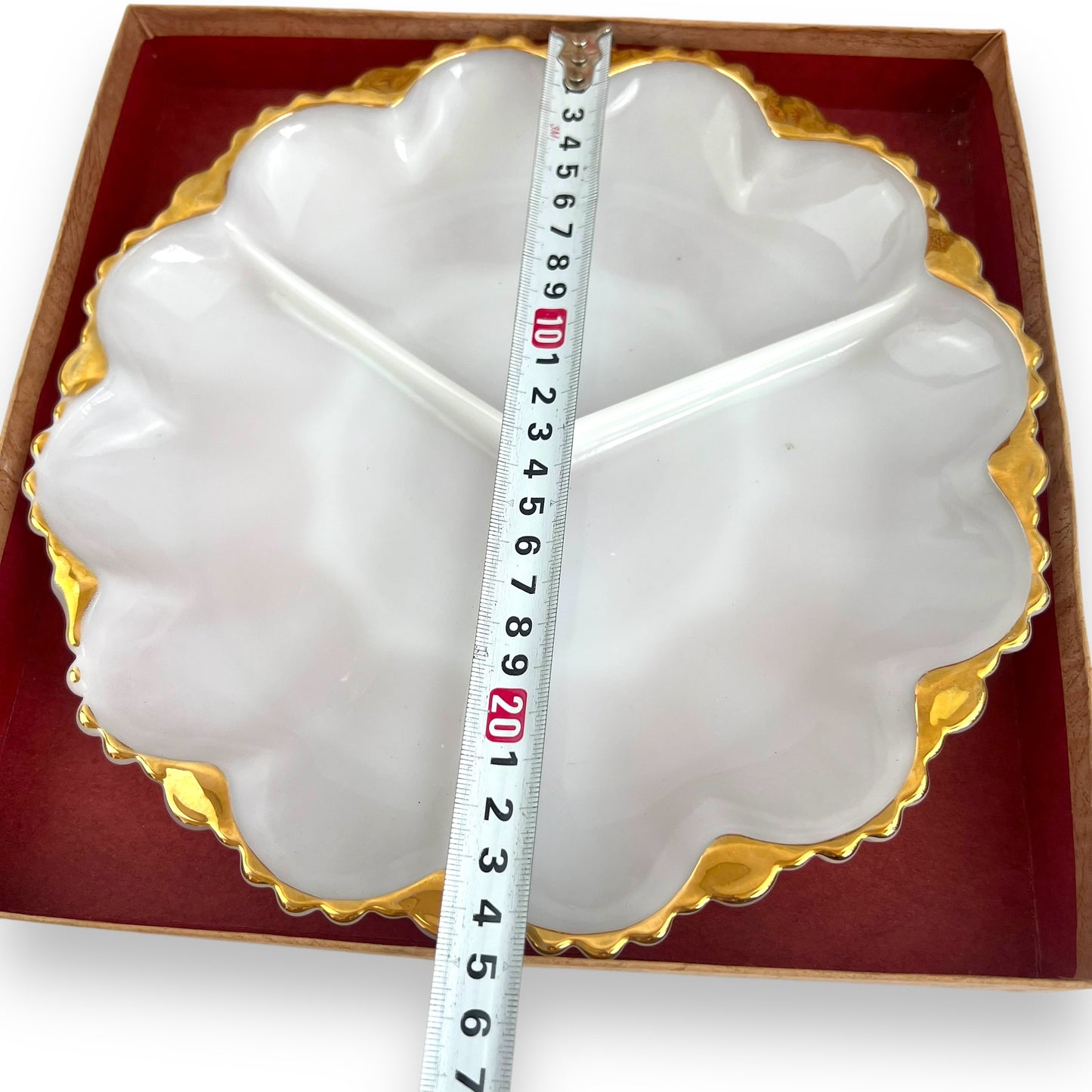 Anchor Hocking Milk Glass Divided Serving Dish with Gold Trim | Original Box