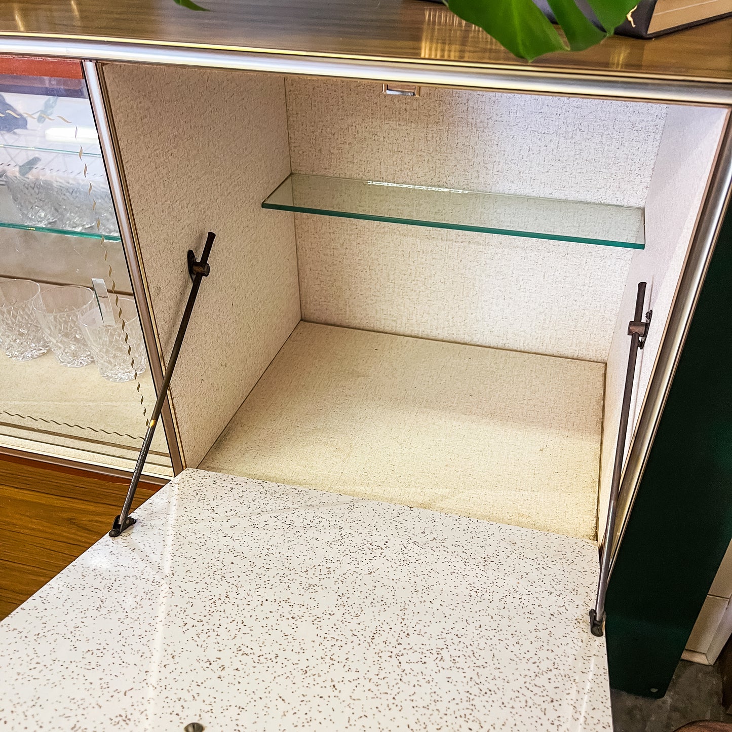 Cocktail Sideboard Cabinet with Glass Display and pull down bar section