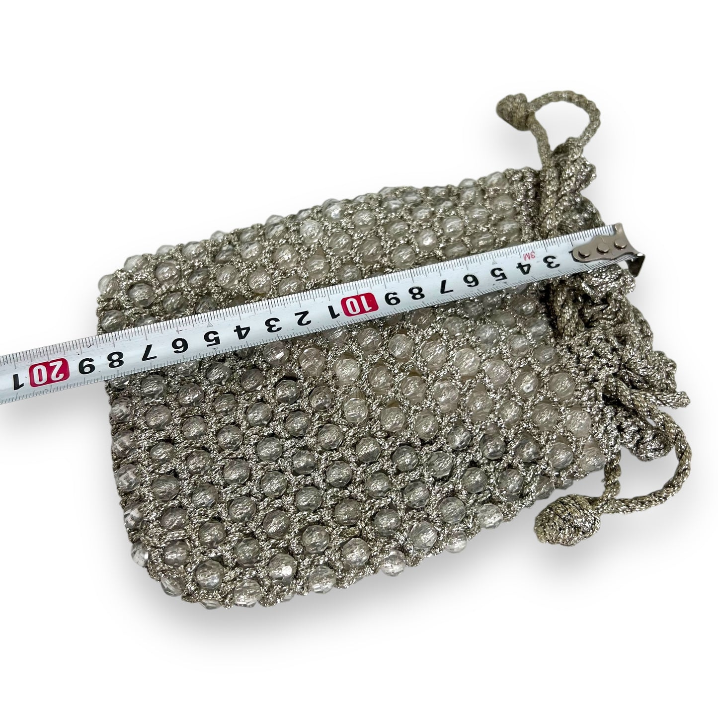 Silver Beaded Knitted evening Bag