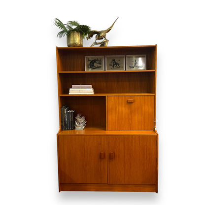 Mid-Century Teak Display Cabinet with pull down Bar section