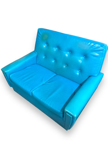 Retro Blue Vinyl Two Seater Lounge