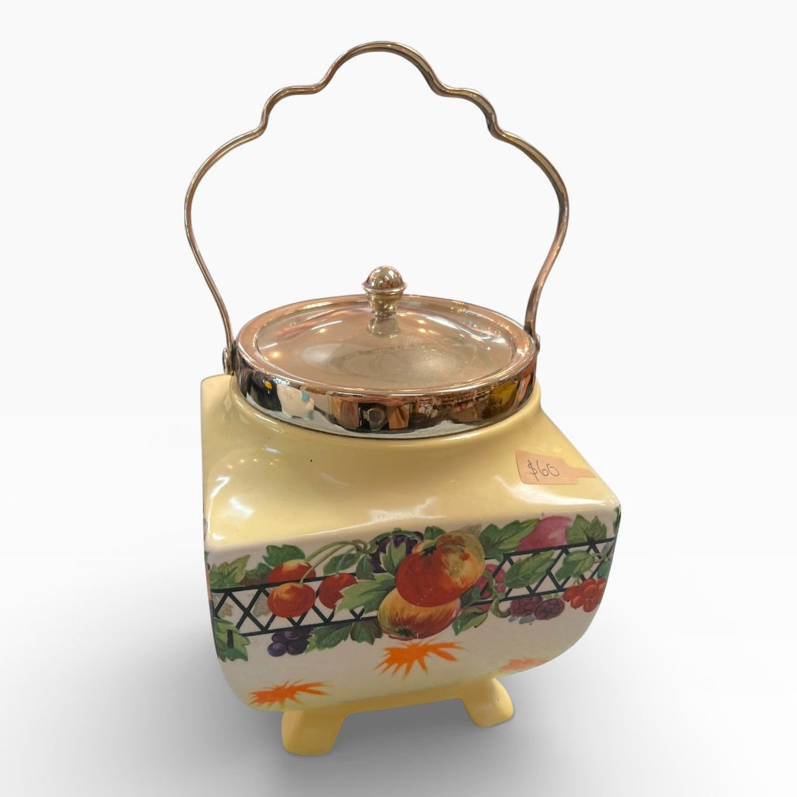 Sadler Fruit Design Biscuit Jar with Chrome Lid & Handle – Made in England