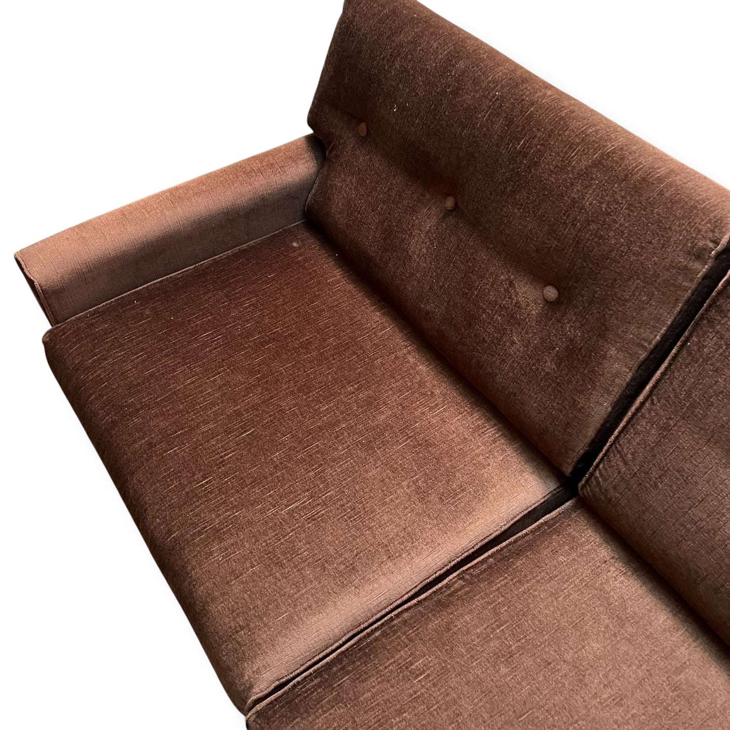 Brown Velour Sofa Bed – Button Back with Fold-Out Mattress