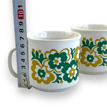 Staffordshire Potteries Mustard and Green Flower Teacup set of 2