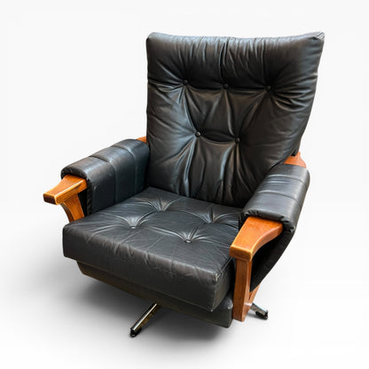 2. Mid-Century Black Leather Swivel Lounge Chair