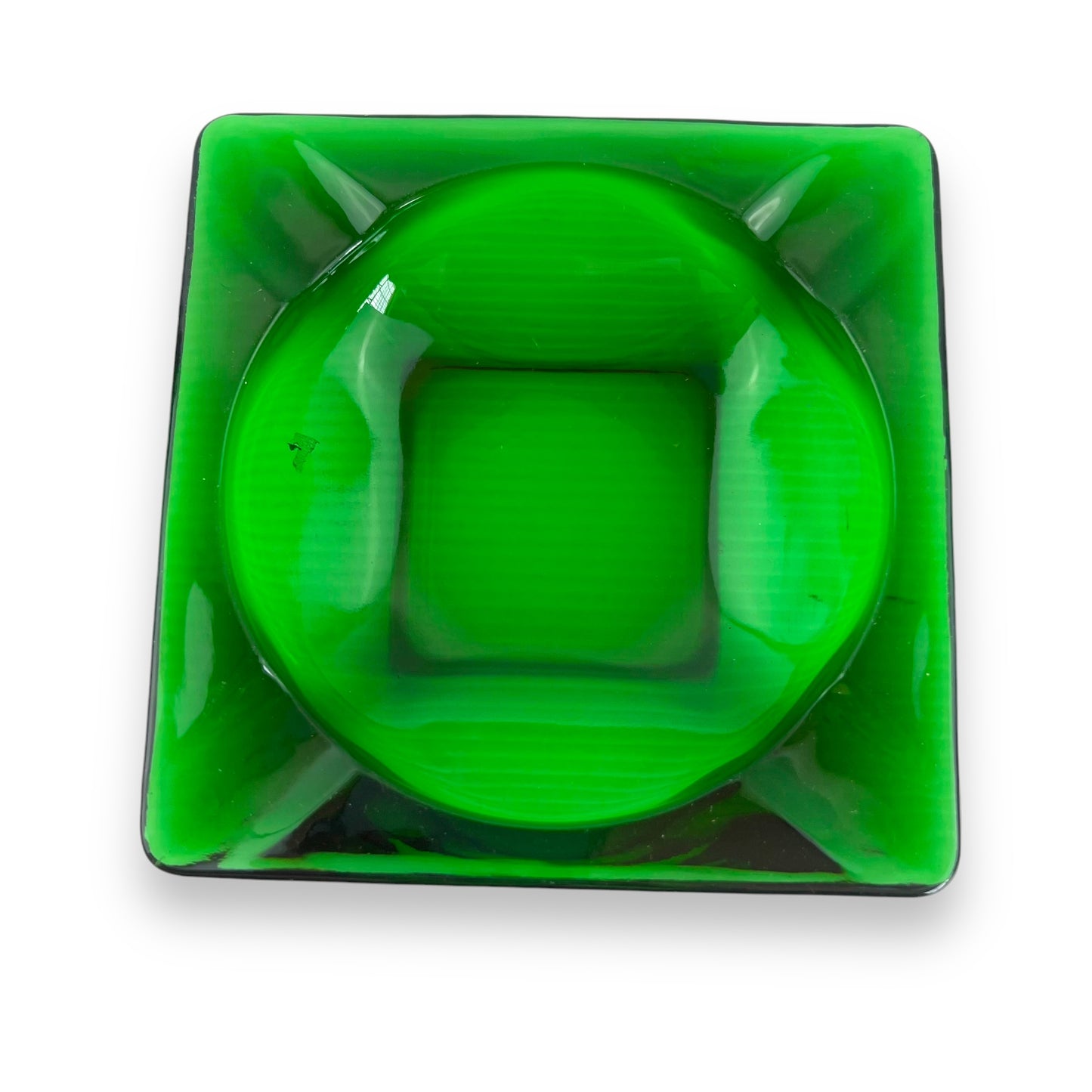 Green glass square ashtray