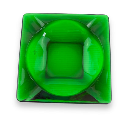 Green glass square ashtray