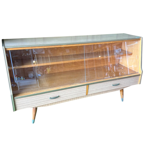 Laminate Sideboard with glass sliding doors and two drawers
