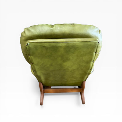 Olive Green Vinyl Lounge Armchair with Timber Sleigh Base