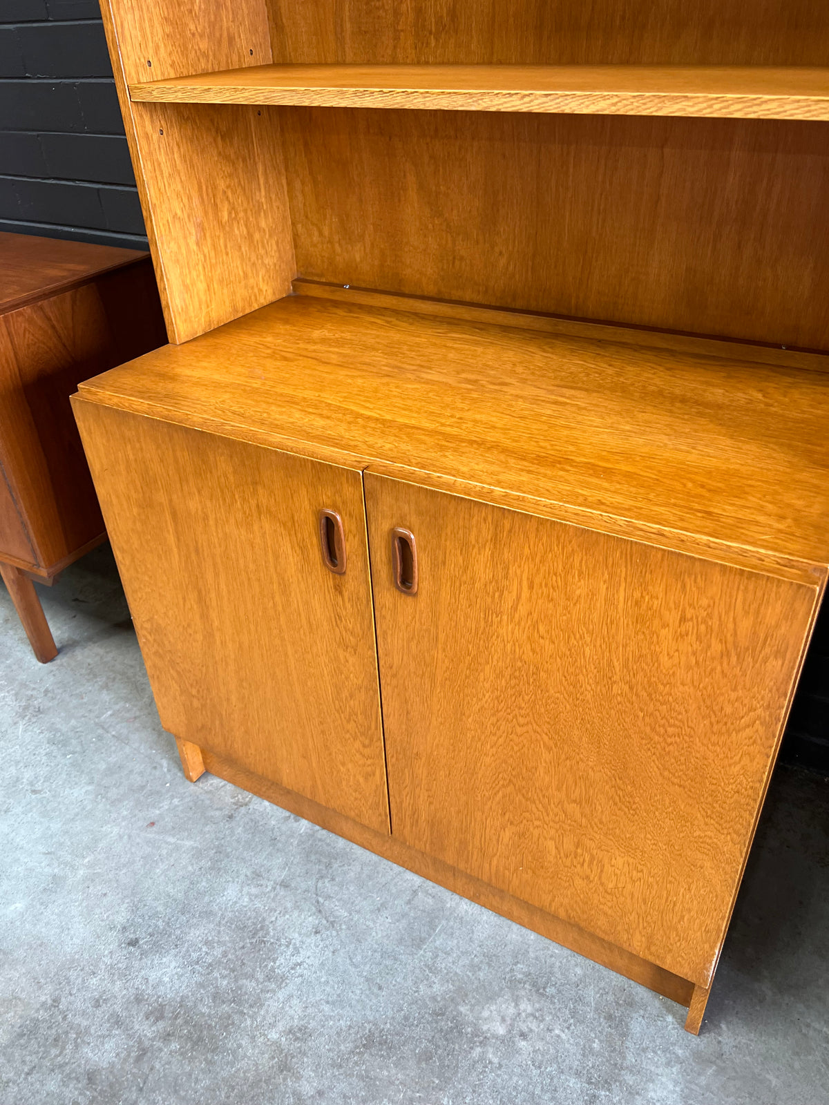 Mid-Century Display Cabinet with Glass Sliding Doors & bottom Storage cupboards