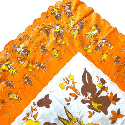 Retro Orange yellow and brown rabbit and mushroom tablecloth