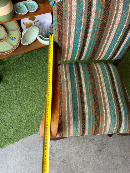 Occasional Armchair with Sculptural Timber Frame & Retro Stripe Upholstery