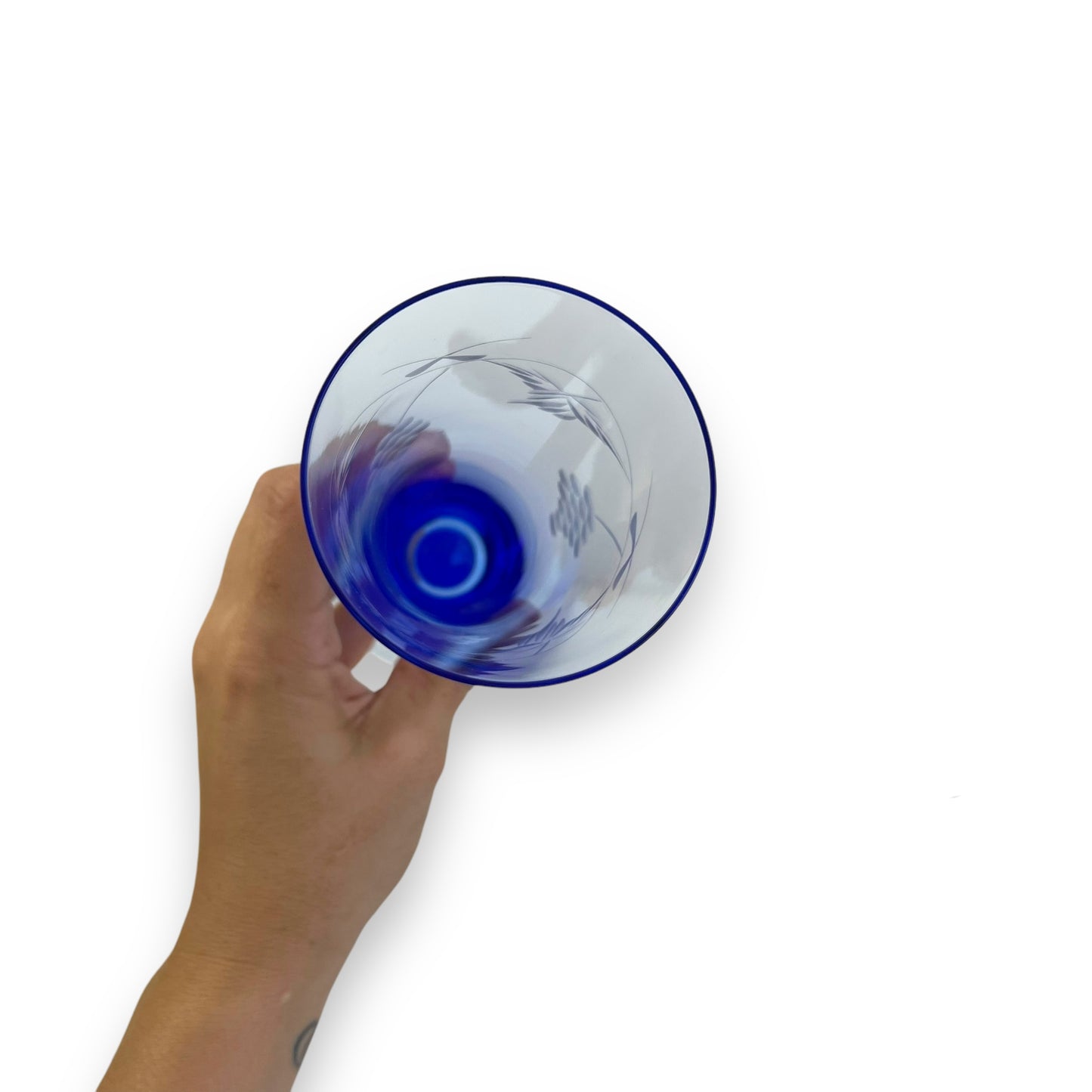 Blue grape etched cocktail flute glass set of 6