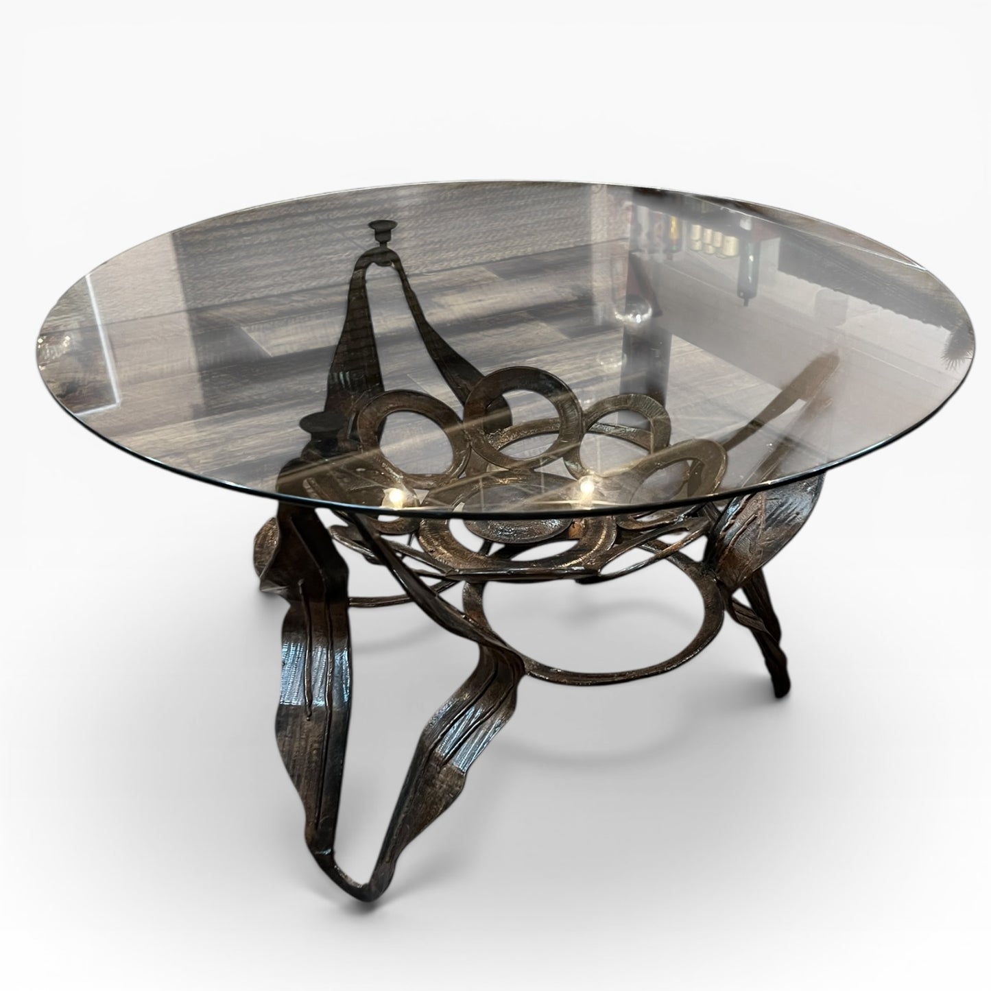 Mid Century Australian Brutalist Round Coffee Table with Smoked Glass Top