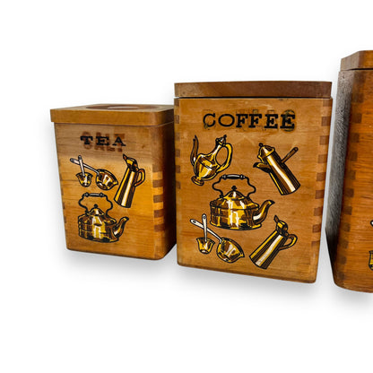 Wooden Kitchen Canister Set - Tea, Coffee, Sugar, Flour