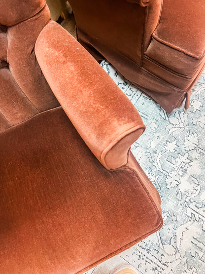Brown Velvet Button-Back Armchair