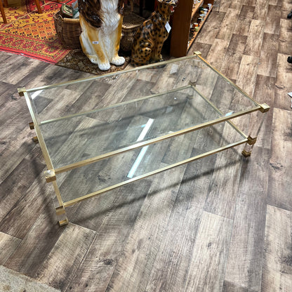 Pierre Vandel Paris Lucite & Brass Two-Tier Coffee Table