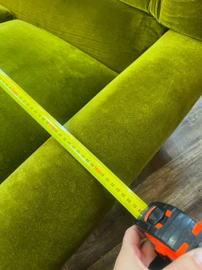 1970s Avocado Green Velvet Three Seater Lounge Sofa