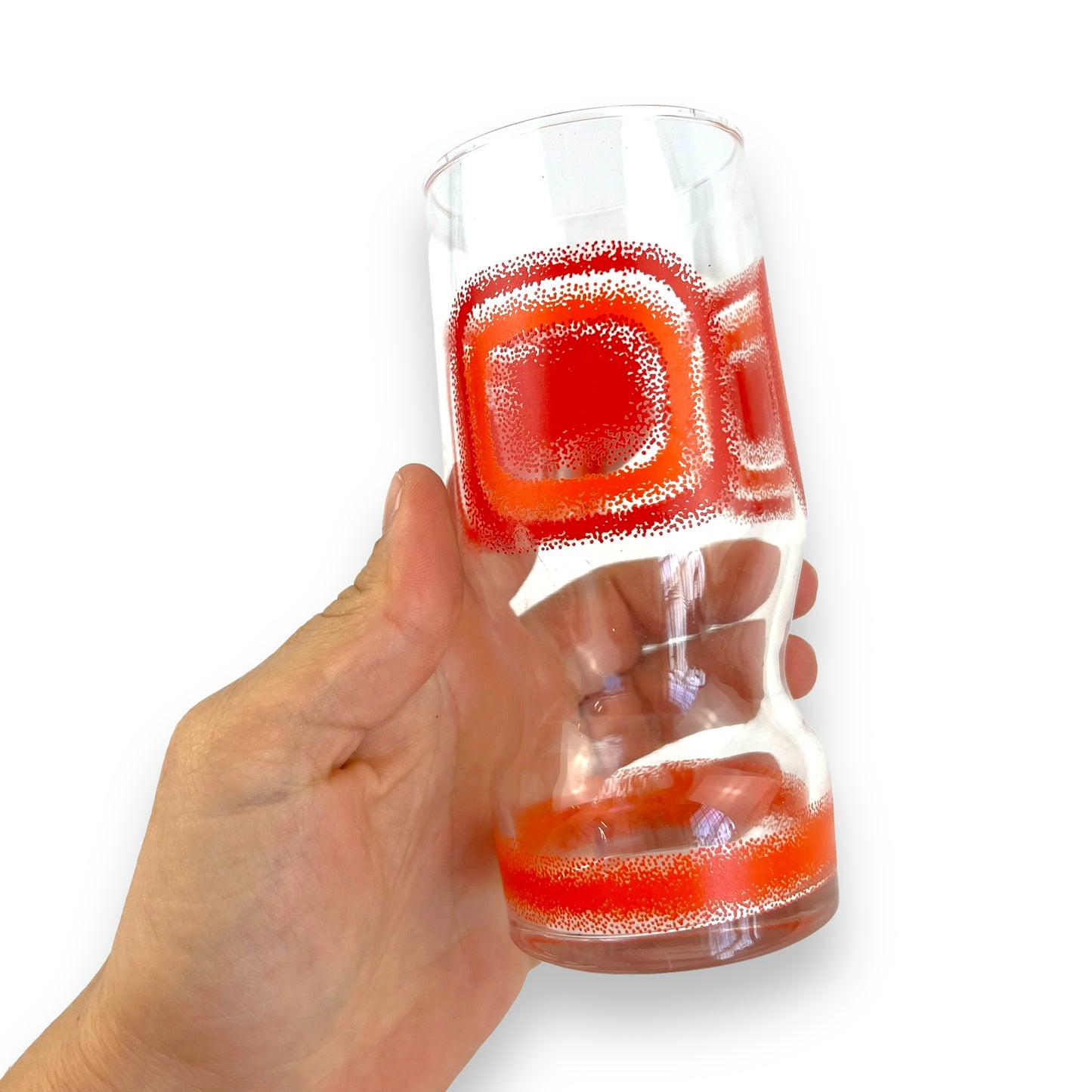 Red orange square pattern single glass