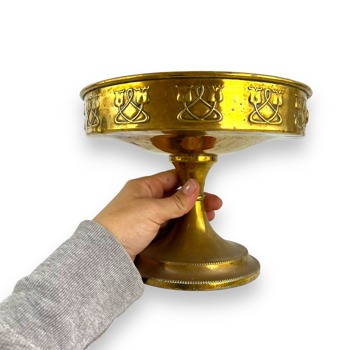 Art Nouveau Brass Pedestal Fruit Bowl