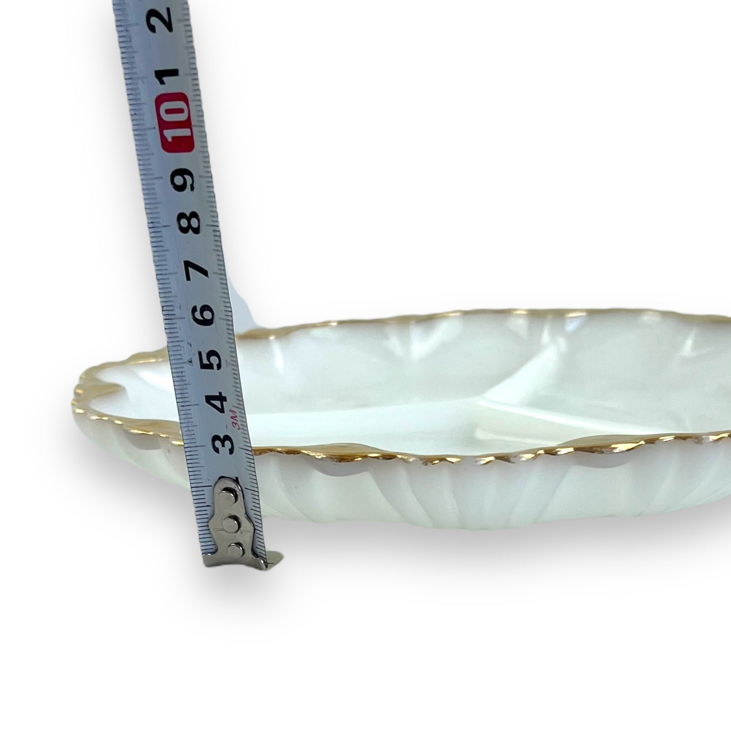 Milk Glass Divided Plate with Gold Trim - Scalloped Edge
