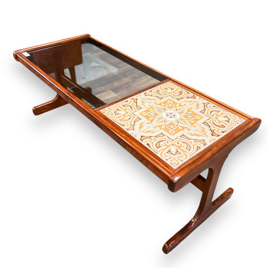 G Plan Teak Coffee Table with Smoked Glass & Ceramic Tile Inlay – 1960s