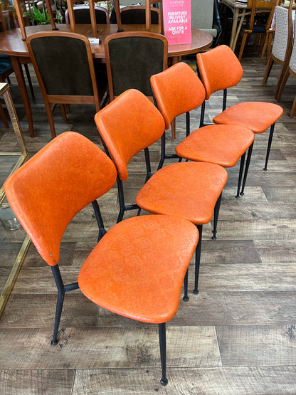 Set of 4 Orange Vinyl Dining Chairs