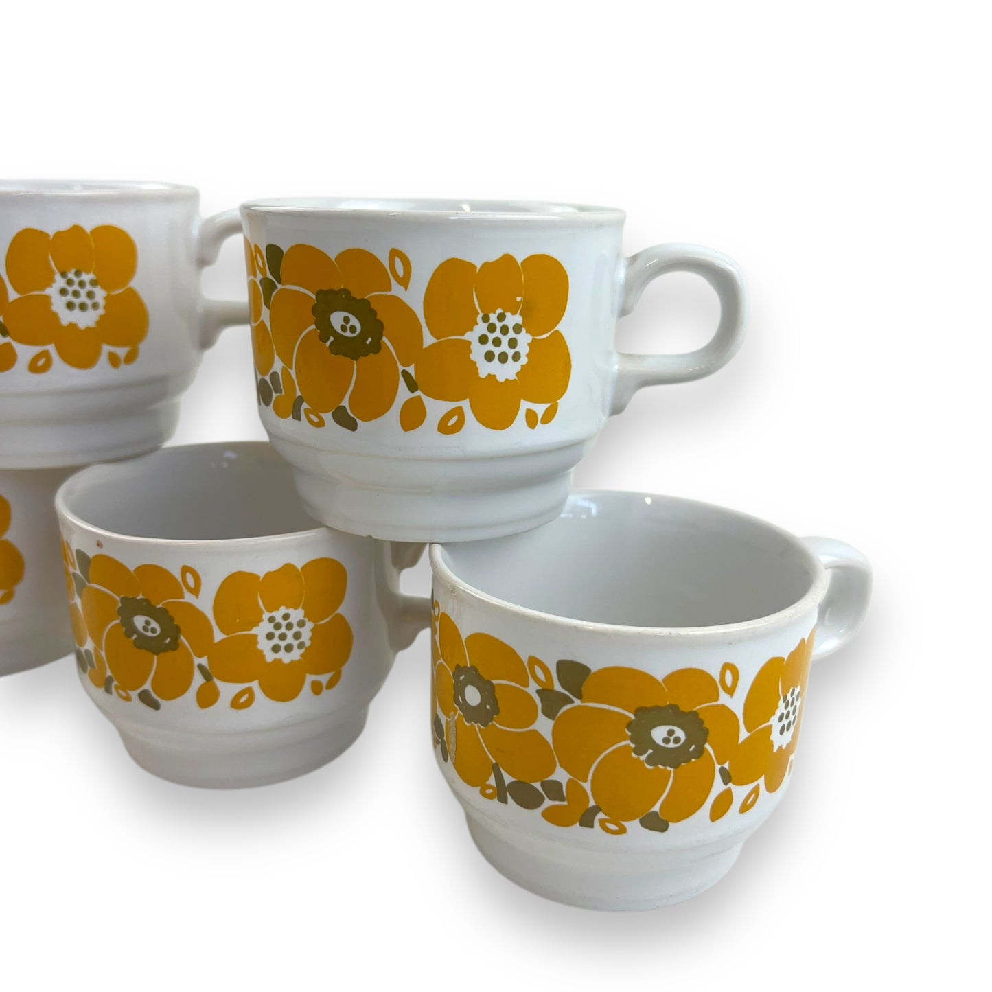 Staffordshire Pottery Yellow Flower Cup Set of 5