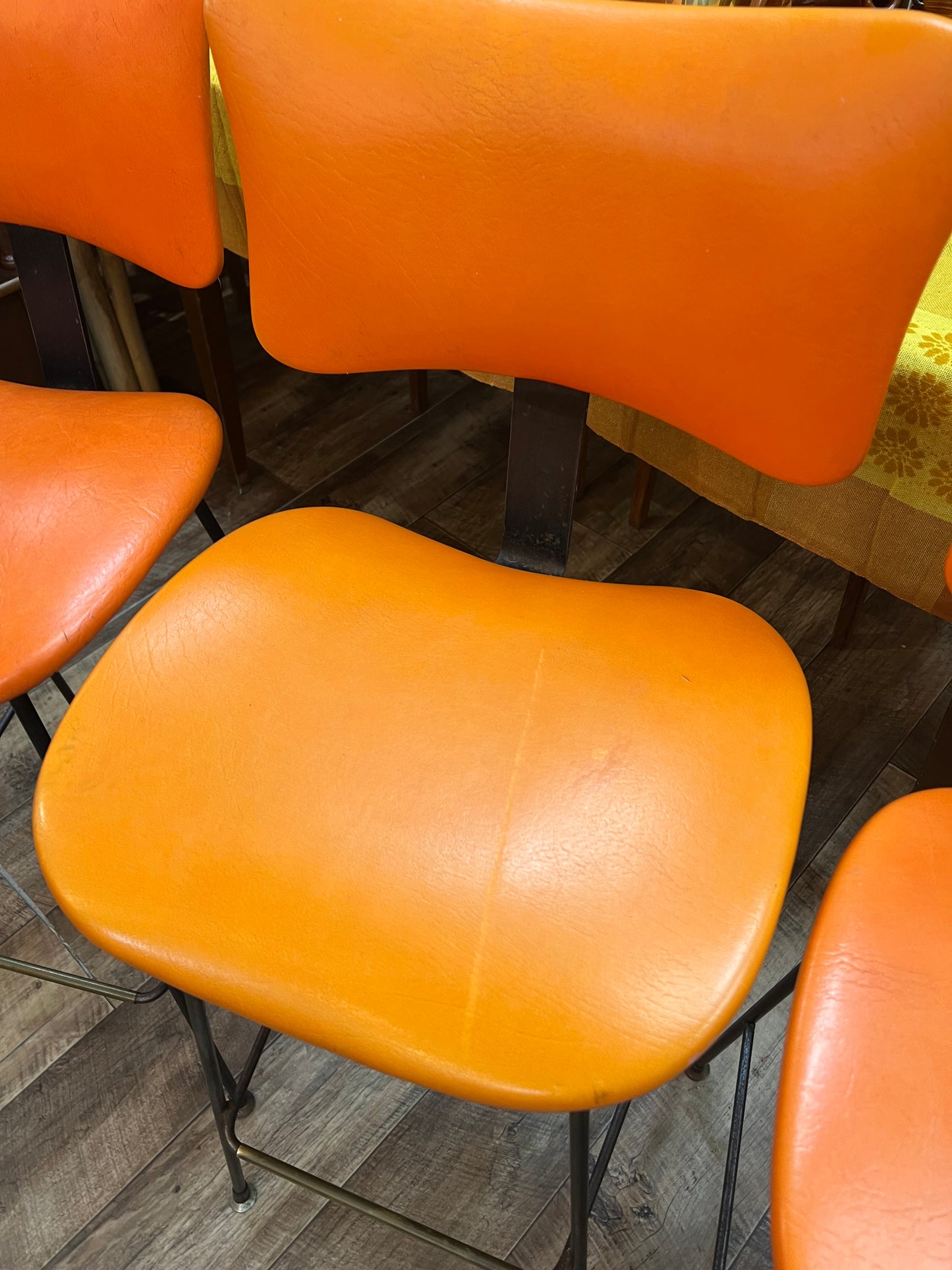 Orange Vinyl Bar Stools – Set of 3
