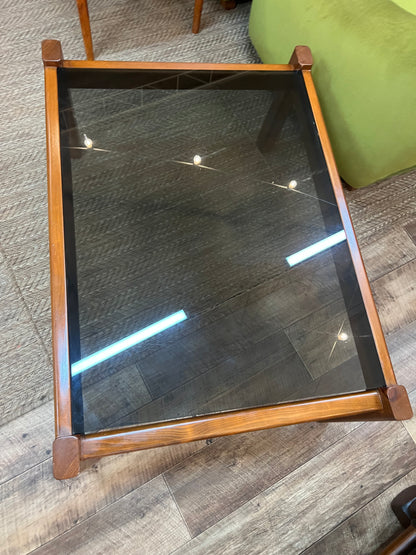 Mid Century Cedar Coffee Table with Smoked Glass Top