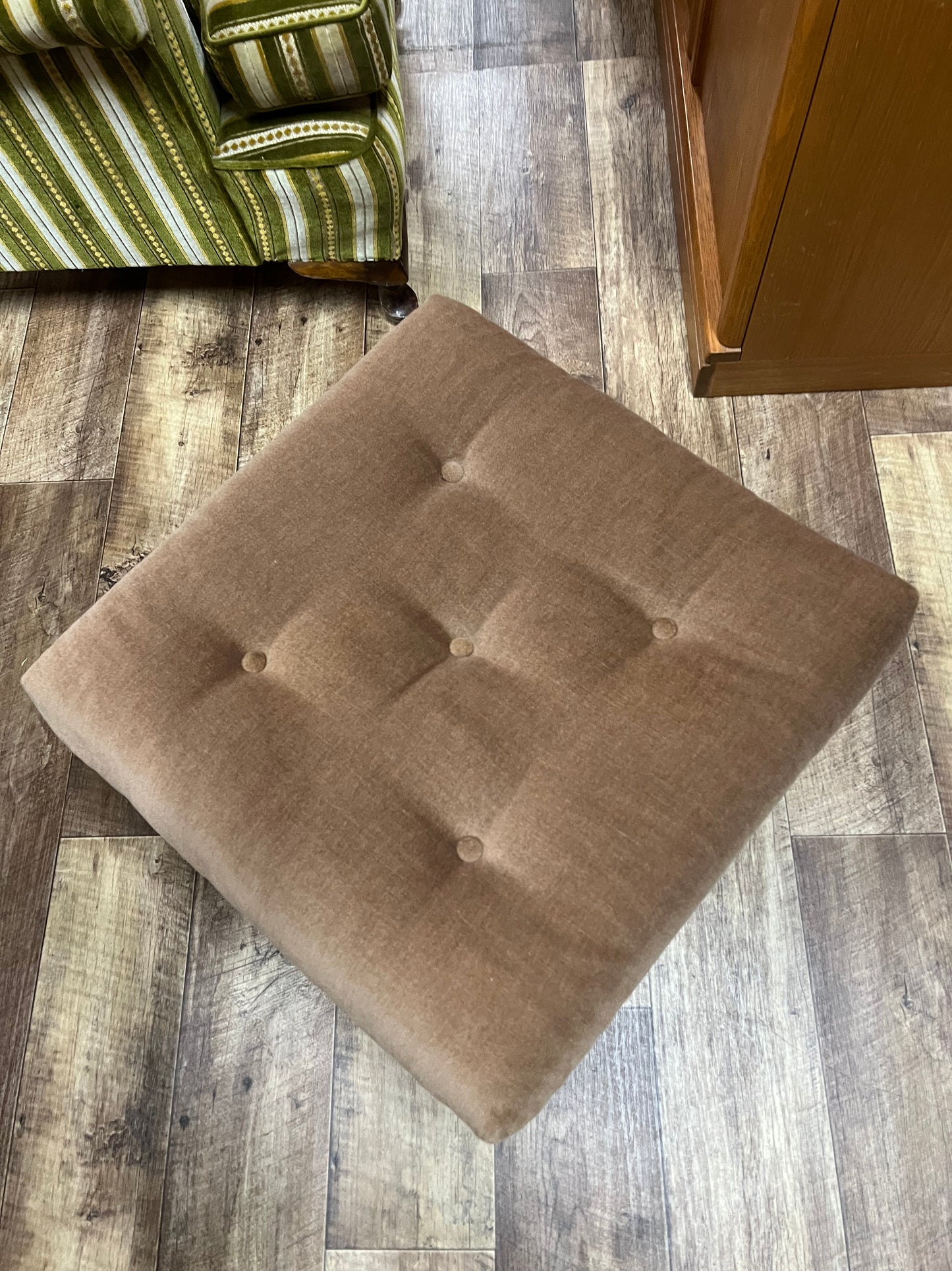 Taupe Button Tufted Upholstered Footrest Ottoman