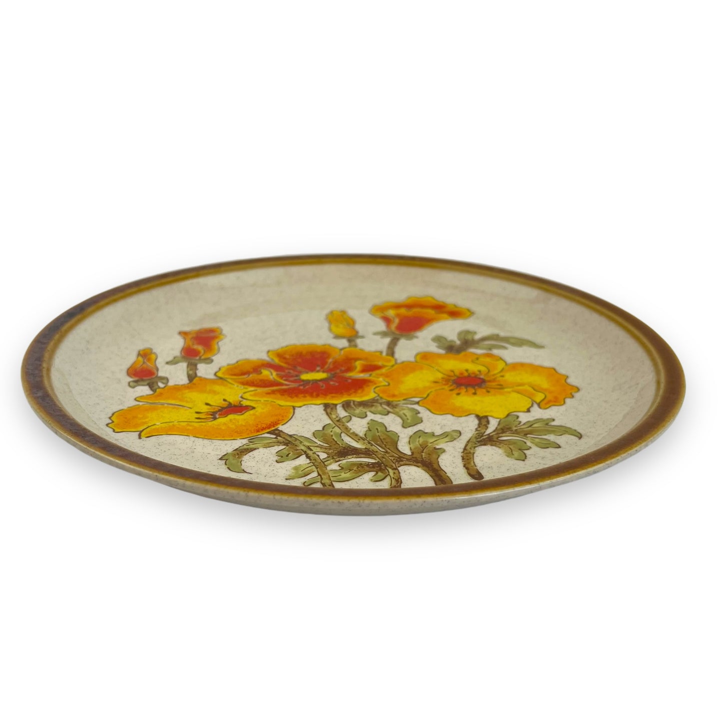 Vintage Apollo Stone by Elier Round Serving Plate - Yellow & Red Floral Pattern - Made in Japan