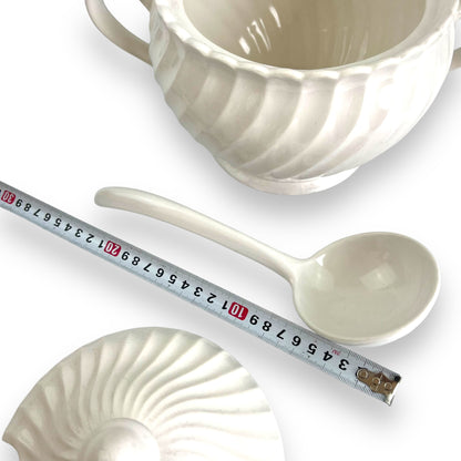 White Ceramic Serving Soup Pot with ladle made in Japan