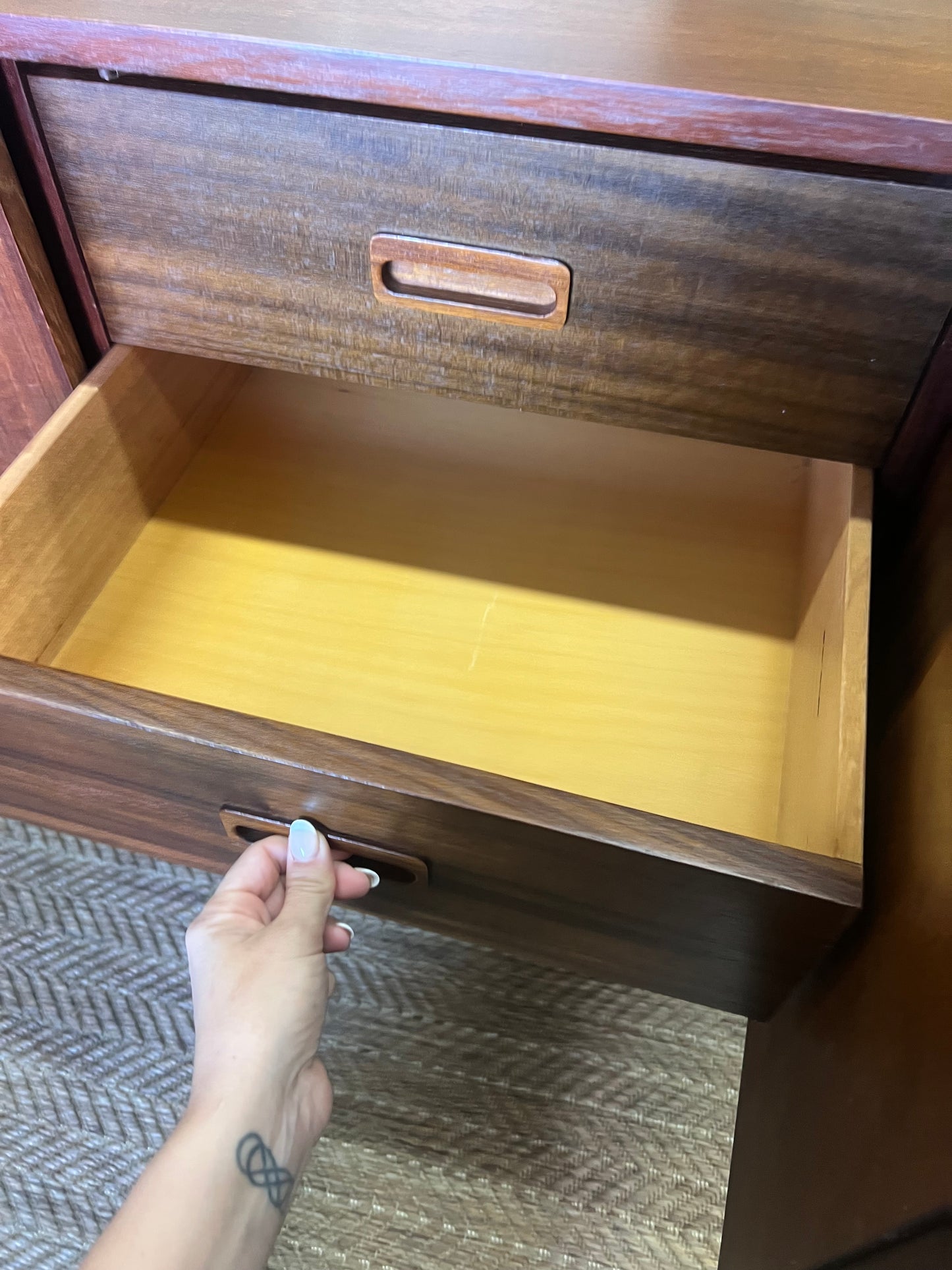 Avalon Mid Century Walnut Sideboard / Buffet Cabinet with Carved Doors