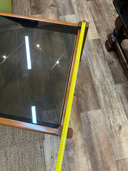 Mid Century Cedar Coffee Table with Smoked Glass Top