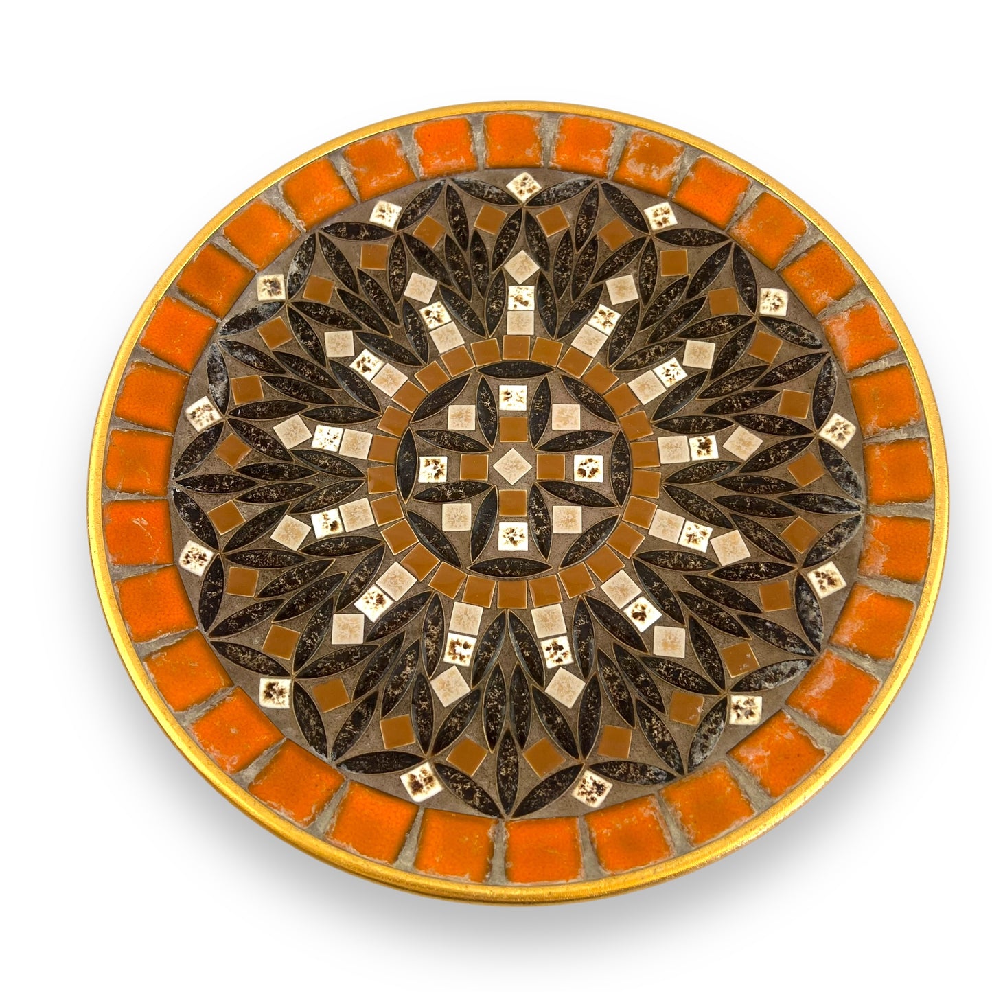 Mosaic Stone Plate | Geometric Tile Design in Orange and Brown