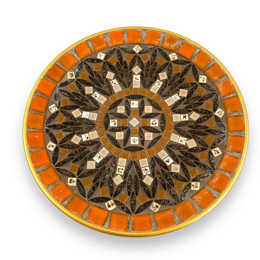 Mosaic Stone Plate | Geometric Tile Design in Orange and Brown