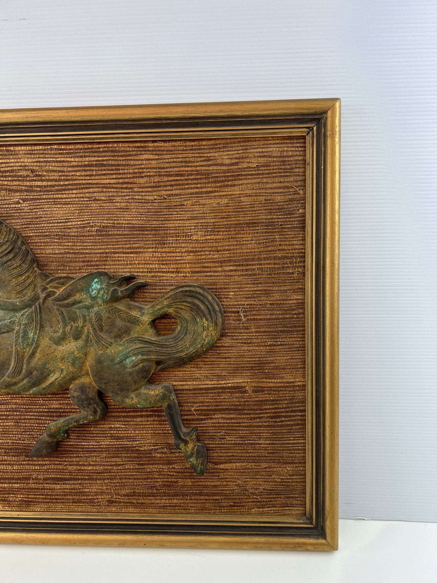 Brass Horse Wall Art on Woven Backing