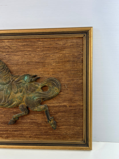 Brass Horse Wall Art on Woven Backing