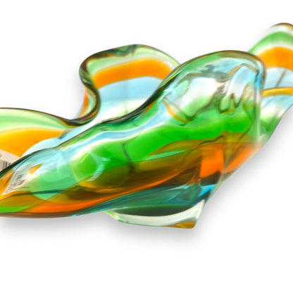 Green Orange & Blue Art Glass Vase